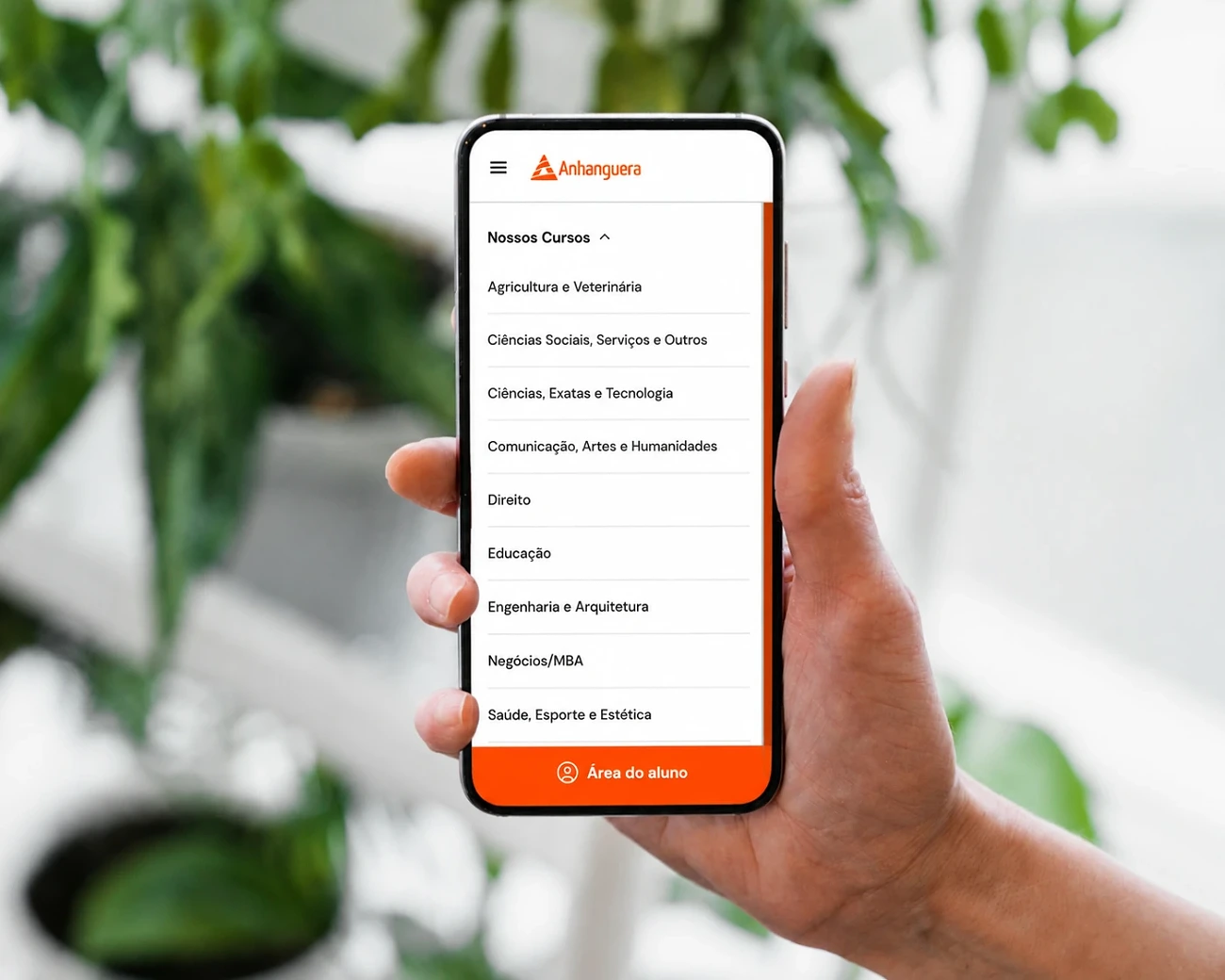 Versão anterior do menu mobile, com todas as categorias de curso listadas